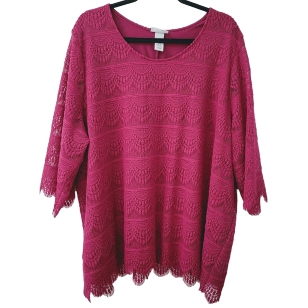 Catherine's Women's Dressy Lace Purple Pink Blouse Top, Size 3 (26-28 W)